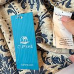 Cupshe  Asymmetrical One Shoulder Pleated Blue Damask and Cream Mini Dress Large Photo 11