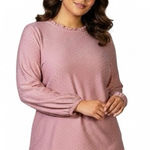 Adrianna Papell Swiss Dot Long Sleeve Blouse Womens XL Pink Feminine Coquette Photo 0