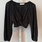 ASTR The Label Black Pleated Twist Front Long Sleeve Crop Top Size M Size M Photo 0