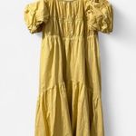 Vince Yellow Draped Off the Shoulder Puff Sleeved Cottagecore Milkmaid 100% Cotton Midi Dress — Size Large Photo 2