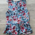 Willow & Clay  Tropical Pink Floral Print Blue Sleeveless Blouse w Tie Small Photo 6