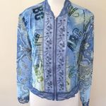Jaipur blue paisley mesh velvet bomber jacket size small Photo 0
