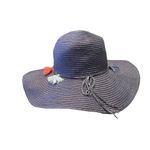 Panama Jack  Women's Blue Straw Floppy‎ Beach Pool Hat Tassels Packable One Size Photo 2