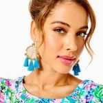 Lilly Pulitzer NEW Sea Dreamer Earrings in Cumulus Blue Gold Tassels Boho Preppy Photo 0