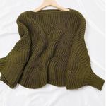 SheIn  Women’s Batwing Hollow Knit Pullover Shawl Sweater in Military Green Sz S Photo 2