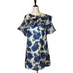 Anthropologie WHIT By  Blue And White Floral Print Silk Edie‎ Rose Dress Size L Photo 4