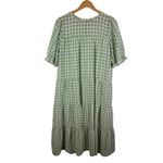 JODIFL  Green Windowpane‎ Midi Dress Medium Tiered Plaid Casual Flowy Cottagecore Photo 2