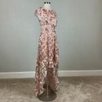 Eliza J  Women's Sequined Lace High Low Backless Gown Pink Size 8 Short Sleeve Photo 2