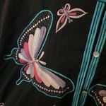 Vtg Internat’l Button Up Jacket Blouse Multicolor Embroidery Butterfly Y2K Artsy Black Size L Photo 3