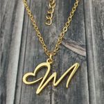 Letter M Cursive Heart Initial Necklace Gold Photo 2