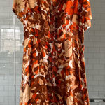 Vintage 60s Silk Floral Handmade Button Front Mini Dress Brown Size XL Photo 0