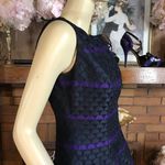 Carmen Marc Valvo PURPLE & BLACK HALF MOON PRINT TEXTURED FIT & FLARE DRESS (4) Photo 11