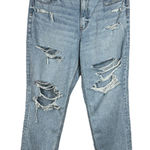 American Eagle  SZ 14 Strigid Mom Jeans Super Hi-Rise Distressed Rips Frayed Hems Photo 0