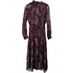Mango Long Sleeve Flowy Paisley-Print Dress Midi Sandy Maroon NWT Size 2/XS Photo 6