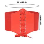 Court Style Wide Girdle‎ Red Fashion Elastic Faux Leather Skinny Elastic Belt Photo 3
