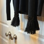 Carolyn Taylor  Black V Neck Sweater With Sparkle Tassel Scarf Accent Sz L Sequin Photo 3