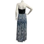 Sachin + Babi  Leather & Blue Printed Pleated Accents Strapless Maxi Long Dress Photo 4
