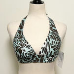 Island Pearls World Apparel Leopard Blue Brown White Halter Bikini Top Small Photo 0