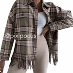 ZARA  WOOL BLEND PLAID OVERSHIRT FRINGED STUDS KHAKI SHACKET NEW SIZE XS NEW Photo 9