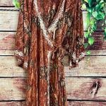 Boutique Gypsy Bell Sleeve Maxi Wrap Dress Medium Celestial Burnt Orange Rust Fairy Boho Photo 0