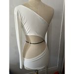 Nasty Gal  white satin part time lover bare Shoulder Long Sleeve bodysuit Size 8 Photo 3