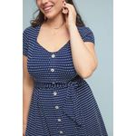 Maeve Anthropologie Marilyn Button Front Dress Navy Polka Dot Tie Waist 1X Plus Blue Photo 2