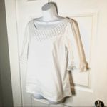 Modcloth  White Cotton Short Sleeve Blouse Puff Sleeves Daisy Print Lace M Photo 3