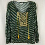 Christopher & Banks Green and Gold Boho Top with Tassels Women’s Size Medium Photo 78