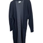 Vintage EXPO Ribbed Knit Duster Cardigan Long Open Front Pockets Black Size 10 Photo 0