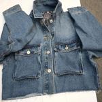 Love Tree Denim Jacket Cropped Cargo Pocket Raw Hem Blue Distressed Light Blue Jean Denim Photo 9