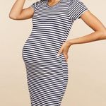 Motherhood  T Shirt Dress Striped Blue White Short Sleeve Midi Size Large Photo 0