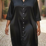 Harvé Benard Harve Benard Tunic Shirt Dress 16W Black 100% Silk Button Front Relaxed Lagom Photo 0