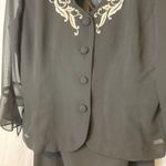 Vintage Plaza South Black Ruffle Embroidered Two Piece Blazer Skirt Set Suit Size 10 Photo 2