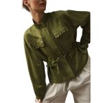 Anthropologie  Olive Ruffle Pocket Utility Military Jacket Photo 1
