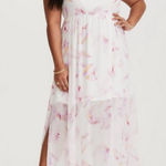 Torrid White Pink Palm Leaf Chiffon Sleeveless Keyhole Cutout Maxi Dress 2X Photo 0