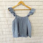 ZARA Blue White Stripe Embroidered Tassel Square Neck Ruffle Strap Tank Top M Photo 3