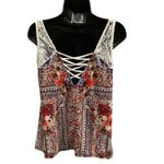 G Collection Women’s Floral Multicolor Lace Tank Top w/Handkerchief Cut Hem. Red Size L Photo 5