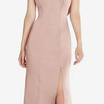 After Six  Beige Satin V Neck Spaghetti Strap Floor Length Gown Dress Sz 4 Photo 0