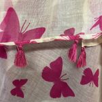 Source Unknown Cream and Fuschia/Magenta Butterfly Scarf with Tassels- OS (approx- 72” by 42”) Photo 2
