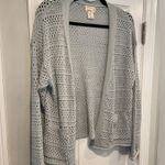 Nicole Miller Artelier  Size S Light Blue Open Front Mesh Knit Pocket Cardigan Photo 4