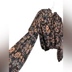 Free People  Clarissa Printed Top in Midnight Juliet Sleeve Tie Back NWOT Photo 2