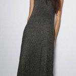ZARA  KNIT V-NECK MIDI DRESS W/ METALLIC THREAD Black/Gold Size S NEW Photo 0