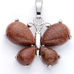 Gold Sandstone Natural Stone Cute Butterfly Pendant Necklace Gemstone Pendant Silver Photo 1