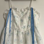 JessaKae Coquette White Blue Floral Lace Midi Dress Size XL Milkmaid Cottagecore Photo 5