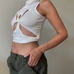 Ribbed Cutout Tank Top White Size M Photo 0