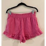 Aerie  Paperbag High Waisted Ruffle Hem Linen Blend Shorts in Bubble Gum Size M Photo 1