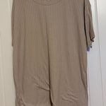 H&M Basic Tunic Top Medium Beige Ribbed Long Line Short Sleeve Crew Neck Loose Photo 0