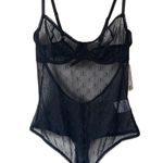 NEW INC INTERNATIONAL Black Sheer Bodysuit Lingerie Logo Print Size Medium Sexy Photo 1