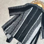 Chico's Chico’s Emma Striped Cardigan Wool Blend Cozy Black & Gray Draped Open-Front Photo 8