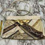 Vintage Cream Gold Leather Patchwork Crossbody Clutch Purse 80s Glam Mob Wife Photo 14